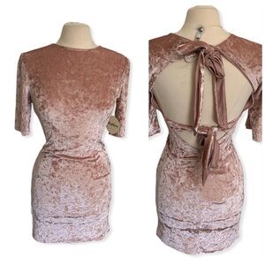 Alythea Pink Velvet Open Back Bodycon Mini Dress Size Small New